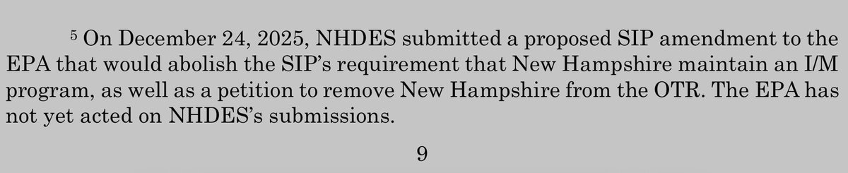 Administrator <a href="/epaleezeldin/">Lee Zeldin</a>, on behalf of my New Hampshire constituents: our legislature repealed vehicle inspections, yet an unaccountable federal judge enjoined this solely due to pending EPA action.

You can resolve this today.  Please approve NH’s SIP amendment.

#NHPolitics