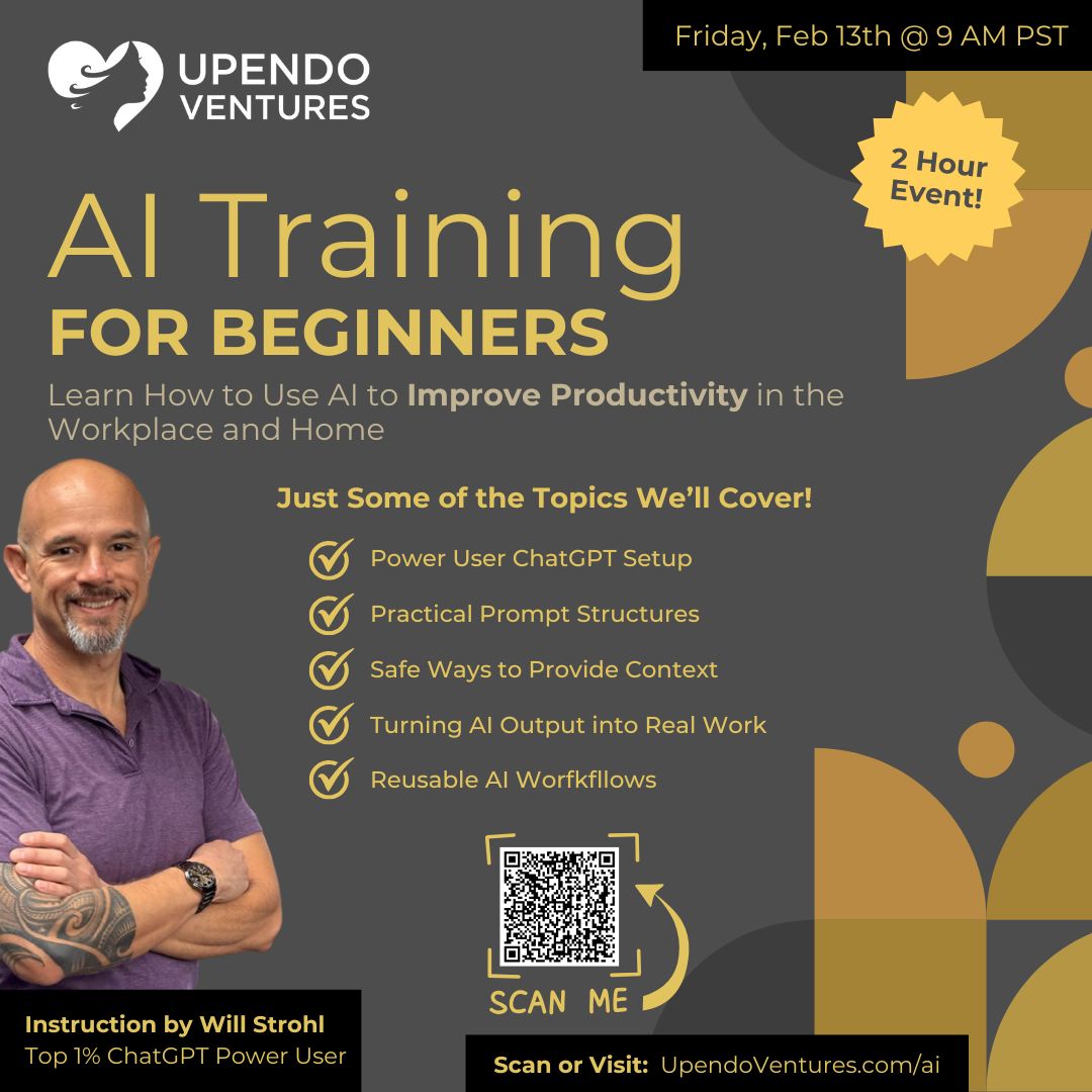 Learn practical ways to use AI to improve productivity in life, including prompt structure, safe context sharing, and real workflows.

Signup 👉🏽 bit.ly/4a0SFcp 
(early bird ends soon)

#AITraining #BayAreaBusiness #Productivity