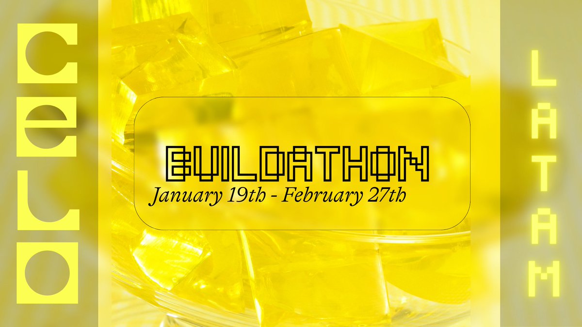 Celo - Latam Buildathon 
Un evento diseñado específicamente para el talento de Latinoamérica. Muy enfocado en "ship fast" y MiniApps.

Fechas: 19 de enero - 27 de febrero, 2026.

Premios: 8,000 CELO + 2,000 USD (bounties de <a href="/v0/">v0</a> y <a href="/humntech/">human.tech</a> ).

Foco: Open Track para proyectos