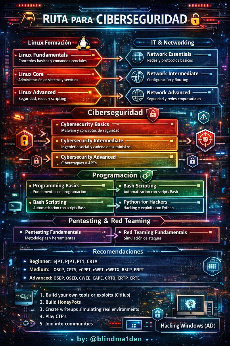 He preparado una ruta para convertirte en un sólido pentester con mucho nivel. 

Es casi el camino exacto que seguí yo en 2020, hay que darle 🤍