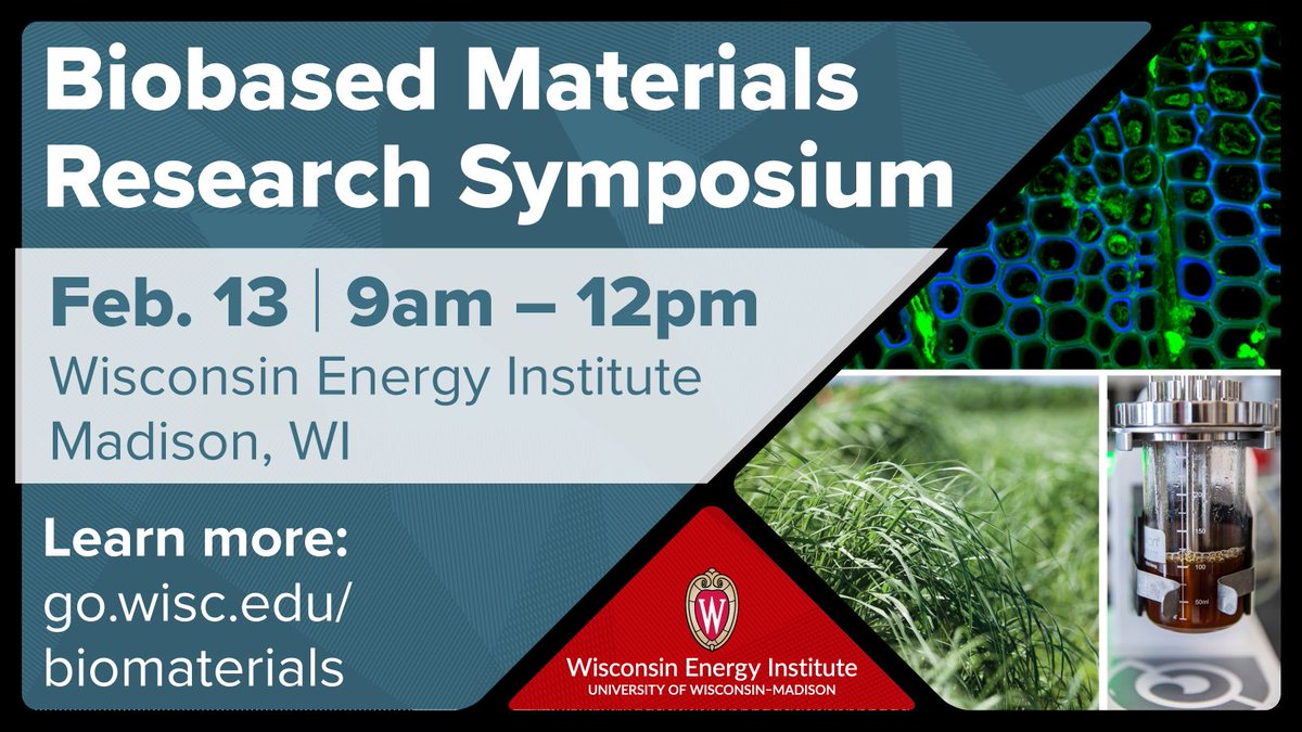 Biobased Materials Research Symposium | Feb 13 | 9am-12pm

Explore sustainable materials innovation with @uwmadison researchers. Join us for flash talks, keynote by Dr. Doug Cameron, panel on scaling biobased breakthroughs, and networking.

Register: energy.wisc.edu/events/biobase…