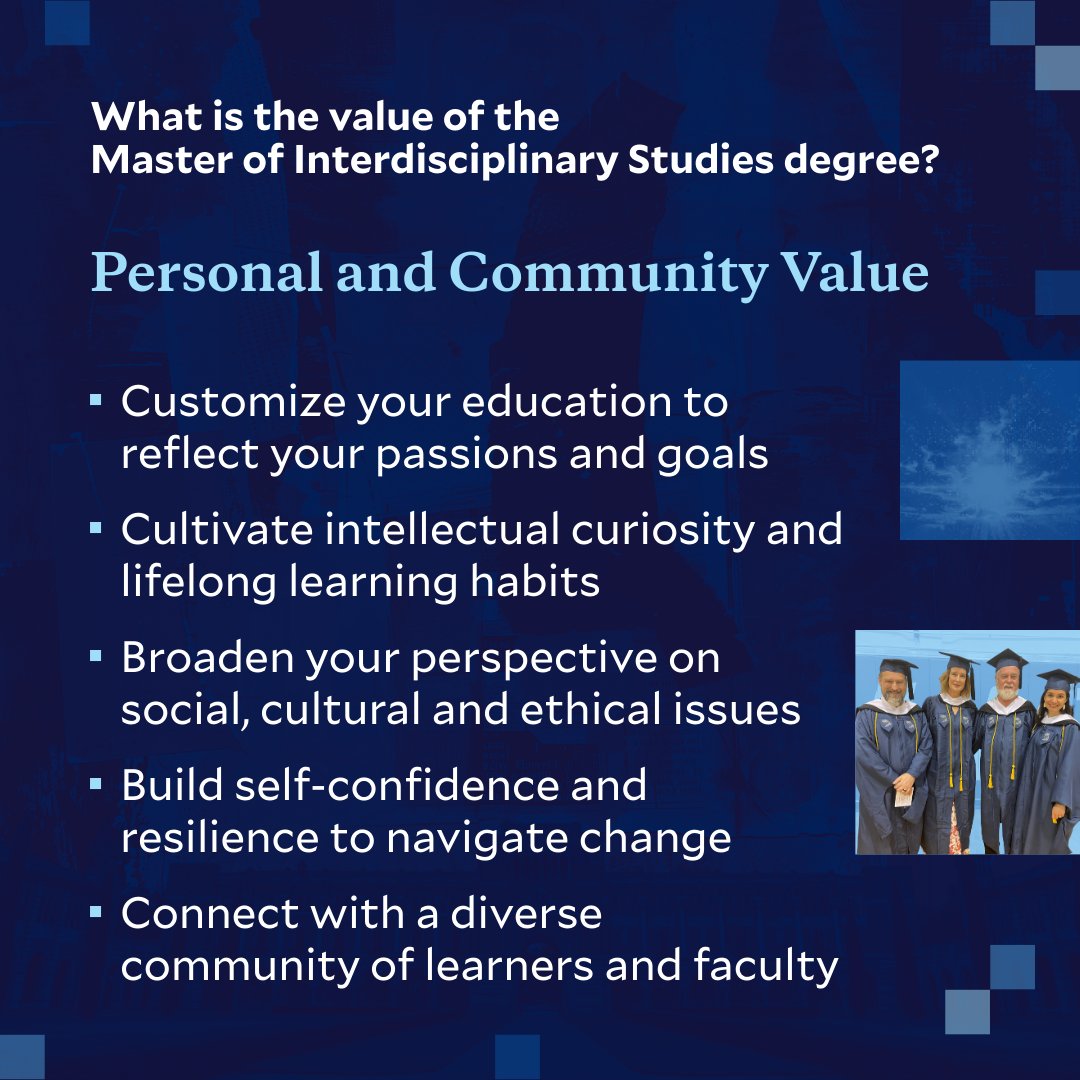 ContinueRice's tweet image. 🎓 The value of the Master of Interdisciplinary Studies degree? Personal growth, professional versatility and interdisciplinary skills. Empower your future with a degree that prepares you for success in every aspect of life. Learn more: hubs.la/Q040BLvg0 #GradSchool