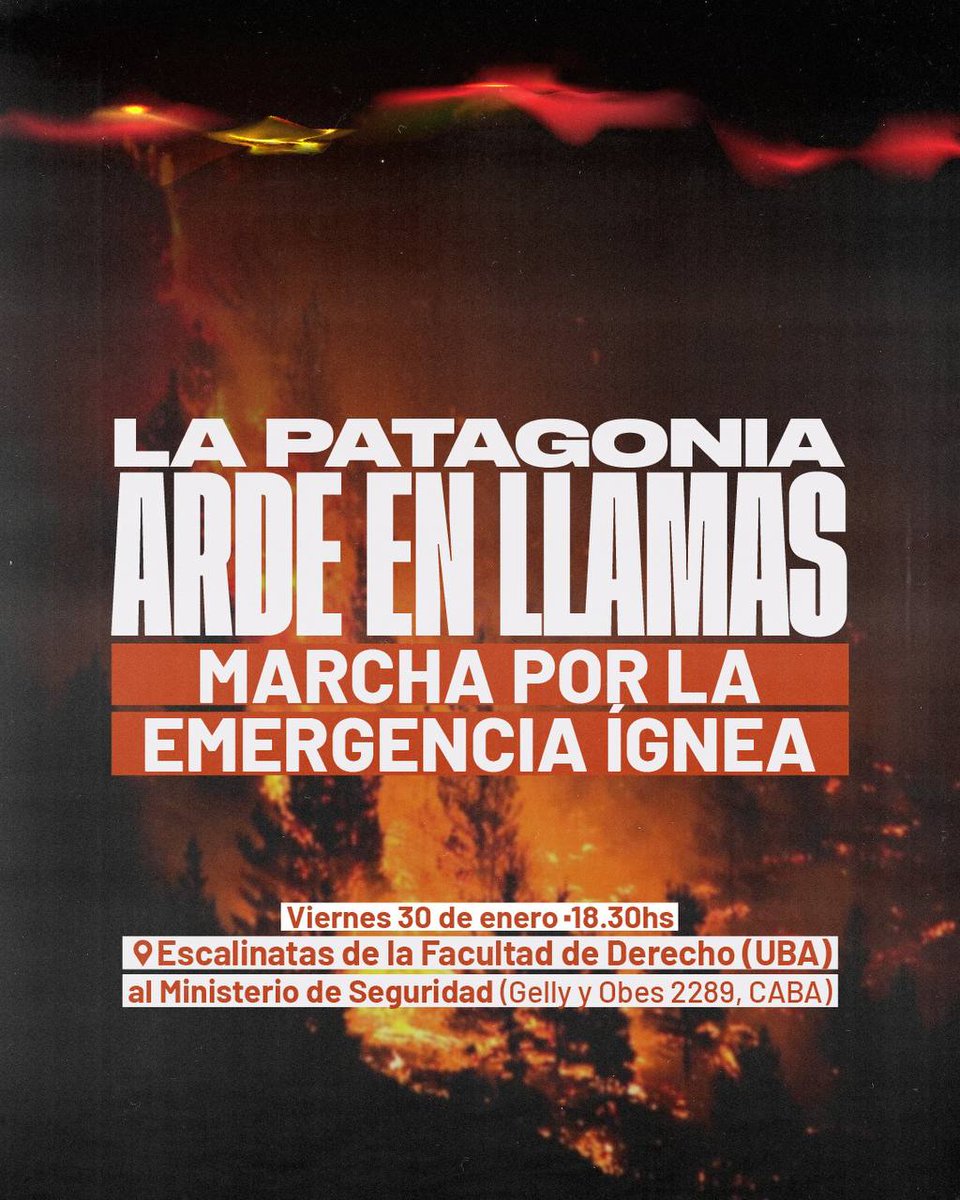 Convocamos este viernes a las 18.30 en Figueroa Alcorta y Pueyrredón para marchar hasta la Oficina de Manejo del Fuego dependiente del Ministerio de Seguridad (Gelly y Obes 2289, CABA) en reclamo por el abandono y la desidia, por la emergencia ígnea y la ayuda urgente para las