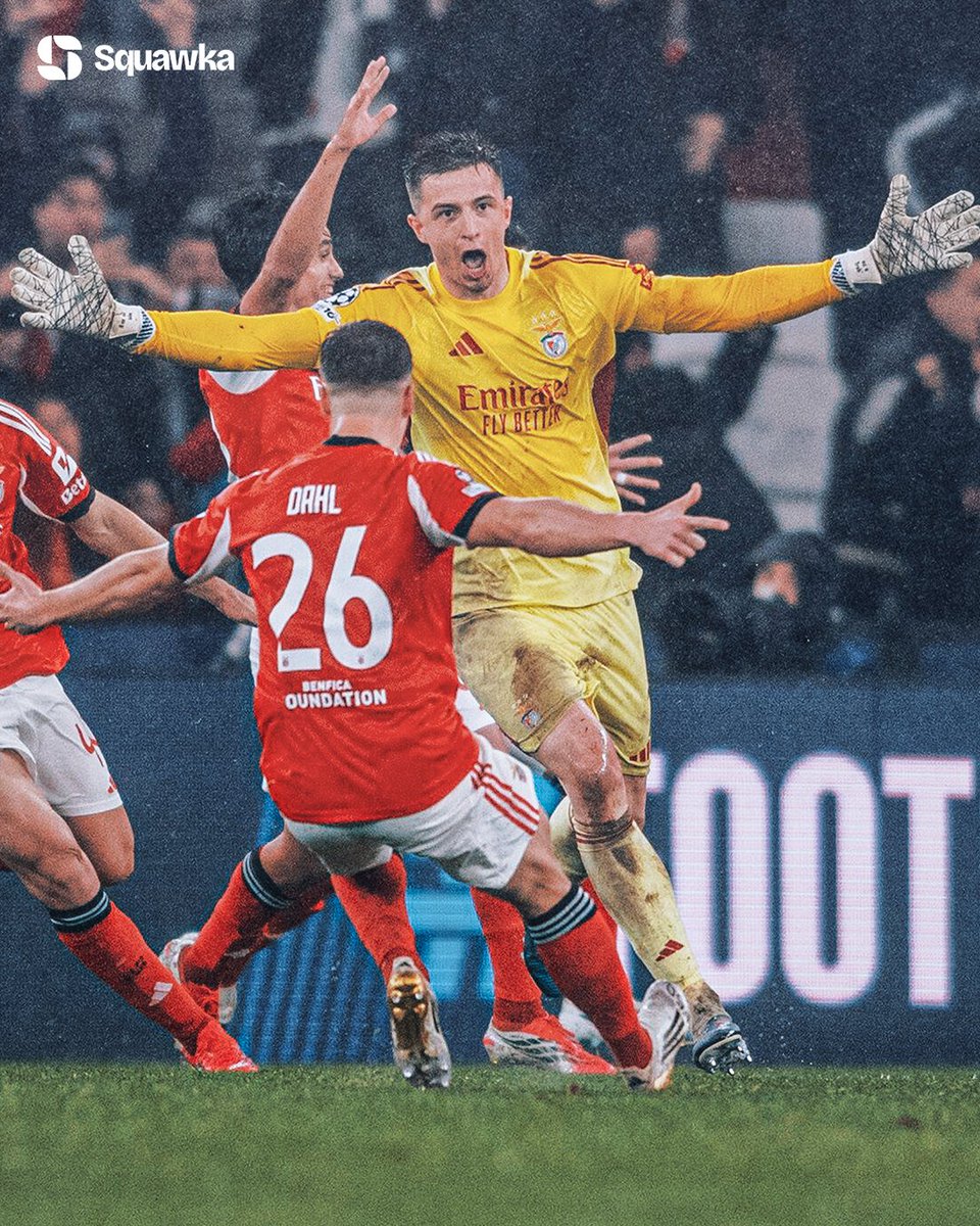 Squawka's tweet image. Goalkeepers to score in the UEFA Champions League: 

◎ Hans-Jörg Butt (2000)
◎ Hans-Jörg Butt (2002)
◎ Hans-Jörg Butt (2009)
◎ Sinan Bolat (2009)
◎ Vincent Enyeama (2010)
◎ Ivan Provedel (2023)
◉ ANATOLIY TRUBIN (2026) 🆕

SCENES in Benfica. 🤯