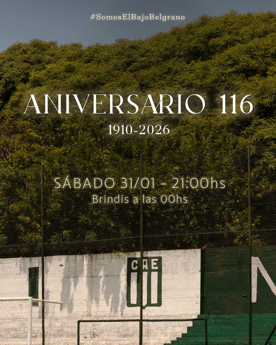 𝟭𝟭𝟲 𝘼𝙉𝙄𝙑𝙀𝙍𝙎𝘼𝙍𝙄𝙊 💚

Nos encontramos éste sábado en casa a las 21hs en la víspera de un nuevo cumpleaños de nuestro club y así brindar todos juntos a la medianoche. 

👉🏻 Además presentaremos las nuevas camisetas para la Temporada 2026. Así que no podés faltar 😉

👉🏻