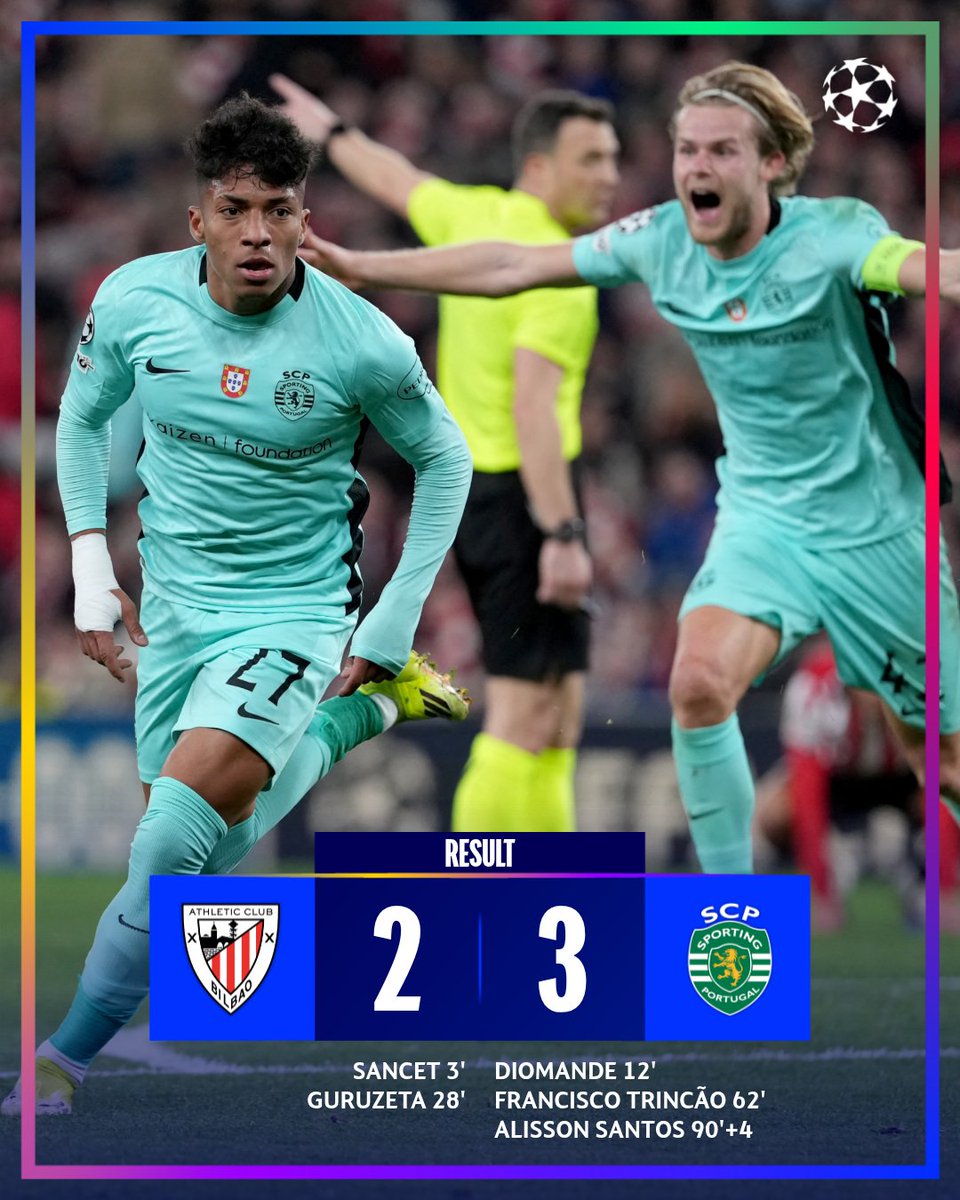 Sporting CP get a 94th-minute winner and clinch a spot in the round of 16 😲

#UCL