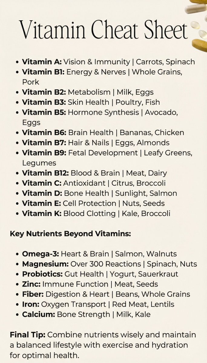 Useful Vitamin Cheat Sheet. Save it.