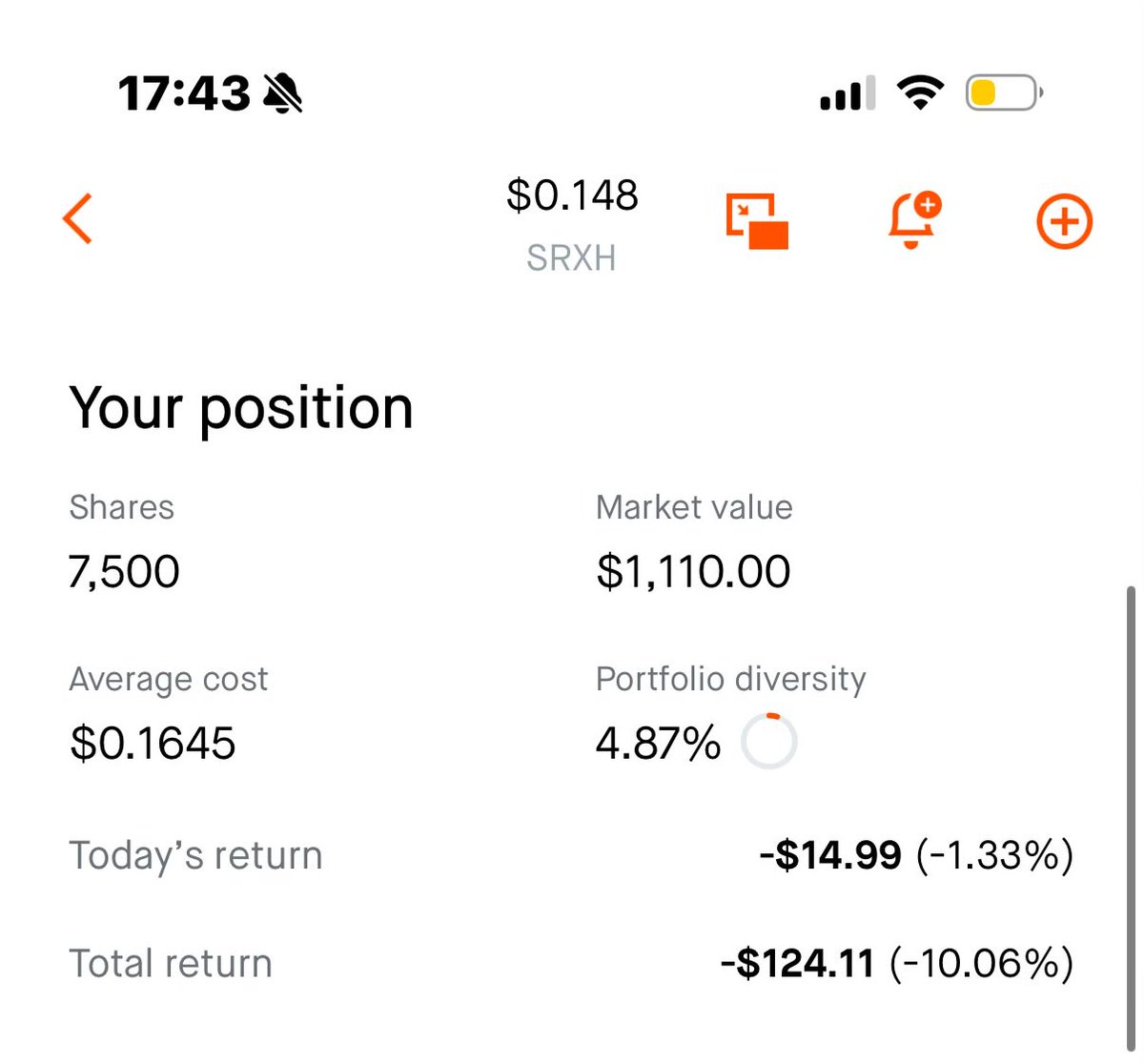 JaytaJake's tweet photo. welp $SRXH $EMJX lmao

bought 2500 more shares.

up to 7500 shares total now. 

please send it Erich Jackzyn. https://t.co/dnnDfyv2aL