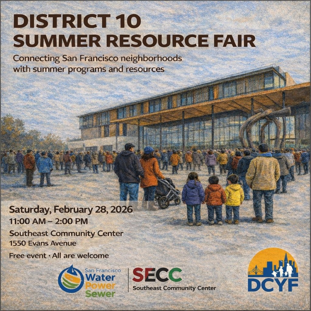 📅 One month until the first-ever District 10 Summer Resource Fair!

Join us on Feb 28 for a free event connecting families in SF’s southeast neighborhoods with summer programs, youth jobs &amp; resources.

🕚 11am–2pm
📍 Southeast Community Center
🔗 Details: sf.gov/2026-d10-summe…
