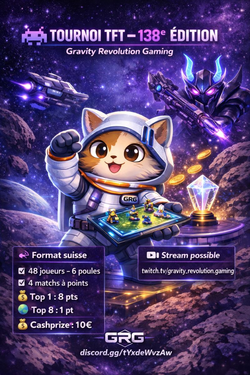 🎮 𝐓𝐎𝐔𝐑𝐍𝐎𝐈 𝐓𝐅𝐓 – 𝟏𝟑𝟖ᵉ 𝐄́𝐃𝐈𝐓𝐈𝐎𝐍 🎮

La GRG enchaîne avec une nouvelle édition de son 𝐭𝐨𝐮𝐫𝐧𝐨𝐢 𝐬𝐮𝐢𝐬𝐬𝐞 𝐡𝐞𝐛𝐝𝐨𝐦𝐚𝐝𝐚𝐢𝐫𝐞 🔥
Qui viendra s’imposer cette semaine et marquer des 𝐩𝐨𝐢𝐧𝐭𝐬 𝐩𝐫𝐞́𝐜𝐢𝐞𝐮𝐱 ? 👑

🗓 𝐒𝐚𝐦𝐞𝐝𝐢
