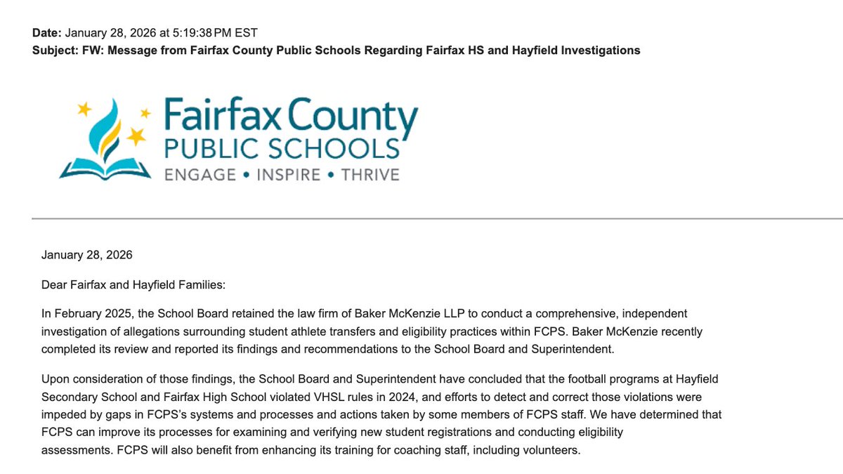 AsraNomani's tweet image. 🚨 VINDICATED. BUT A COVER UP CONTINUES.

After covering up the worst sports scandal in Virginia history, Fairfax County Public Schools ADMITS Hayfield Secondary School VIOLATED state athletic recruitment rules last year. However, @FCPSSupt Michelle Reid and her school board…