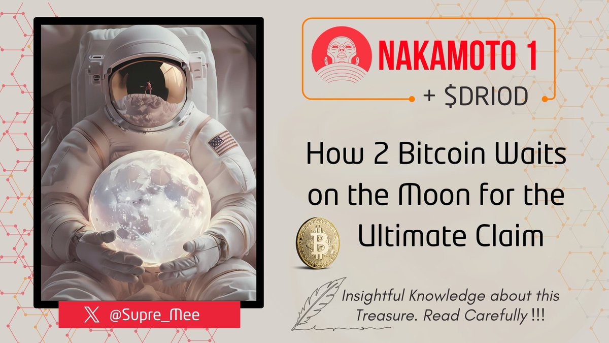 Supre_mee's tweet photo. 1/12
🔵 A lot of crypto projects promise big ideas, but very few anchor those ideas to something undeniably real.... like the Moon.

Nakamoto1 does exactly that, quietly blending blockchain technology with actual SPACE exploration.

It’s the world’s first interplanetary treasure hunt, where real Bitcoin exists beyond Earth itself.

This thread explains and breaks it down step by step 🧵 #Nakamoto1 @Nakamoto1