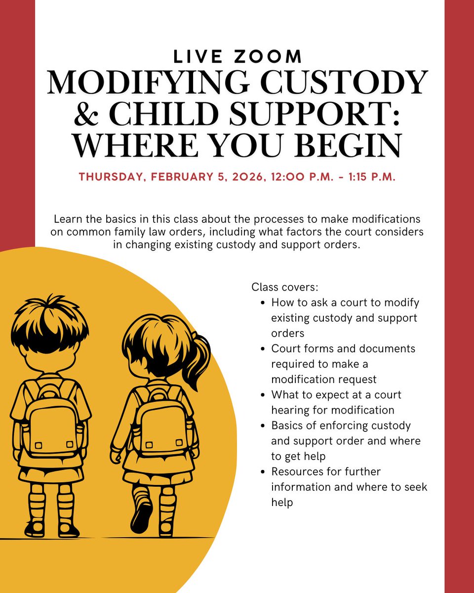 Learn the basics in this class about the processes to make modifications on common family law orders, including what factors the court considers in changing existing custody and support orders. For more details: lalawlibrary.org/hidden-classes…