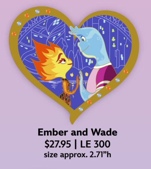 elemental_daily's tweet photo. A new Ember and Wade in a Valentine's Day heart shaped pin  ❤️💧🔥
(courtesy by furi22 and disney california adventure)
#elemental https://t.co/a2GqWL2WBn