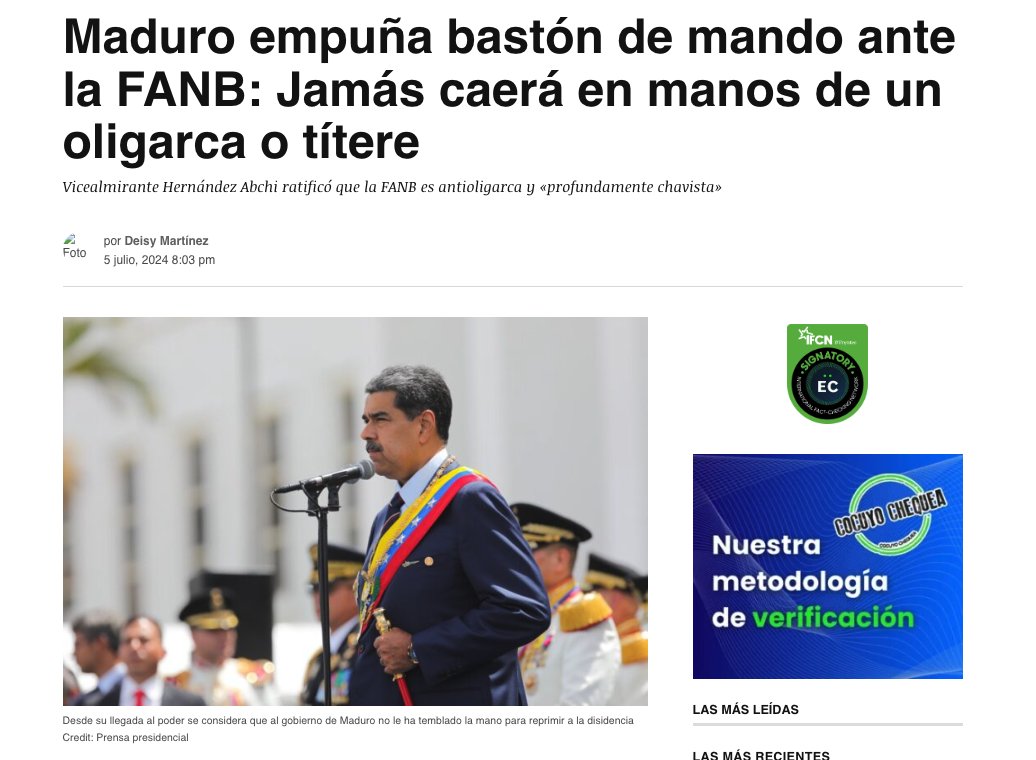 En 2024 Nicolás Maduro dijo que el bastón de mando de la FANB (de quien sea considerado Comandante en jefe) "jamás caerá en manos de un títere".
Hoy Delcy Rodríguez recibió el bastón de mando de la FANB como Comandante en Jefe (no vi que recibiera caponas).