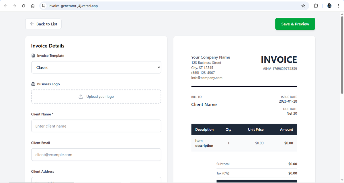 Jhay4Julian's tweet photo. Week 3 of my 52-week build challenge 🚀
I built a Smart Invoice Generator for freelancers who need invoices fast.
No signup. Just generate and download.
Try it here: https://t.co/iwsWZ9XhQX
#52in52 #BuildInPublic https://t.co/tw5TAW3m6x