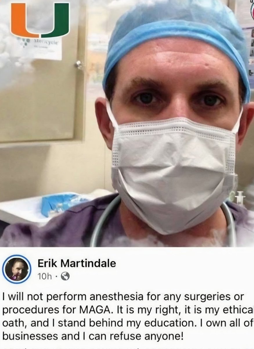 Chicago1Ray's tweet image. Oh look another nurse who wants to be famous... meet Erik Martindale, he says he has a right to not administer anesthesia to MAGA patients 

@AGJamesUthmeier @FLNursingBoard 

(RP) if you want this guy terminated, the AG is tagged, he'll see this if we get a good response