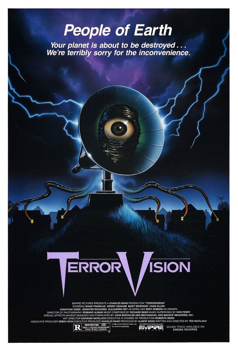 EugWSerra's tweet photo. On February 14, 1986, TerrorVision was released. #TerrorVision #DianeFranklin #GerritGraham
#MaryWoronov #ChadAllen
#JonathanGries #JenniferRichards
#AlejandroRey #BertRemsen #CharlesBand #AlbertBand #JohnCarlBuechler #TedNicolaou https://t.co/yIUvlmEv0k