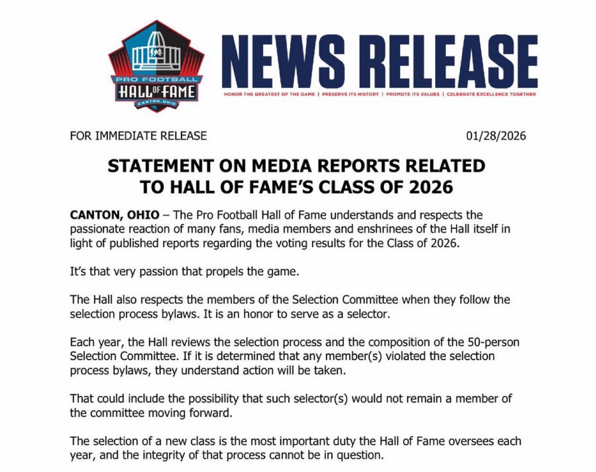 MySportsUpdate's tweet image. The Pro Football Hall of Fame has issued a statement saying it may remove members of the selection committee who violated its bylaws.