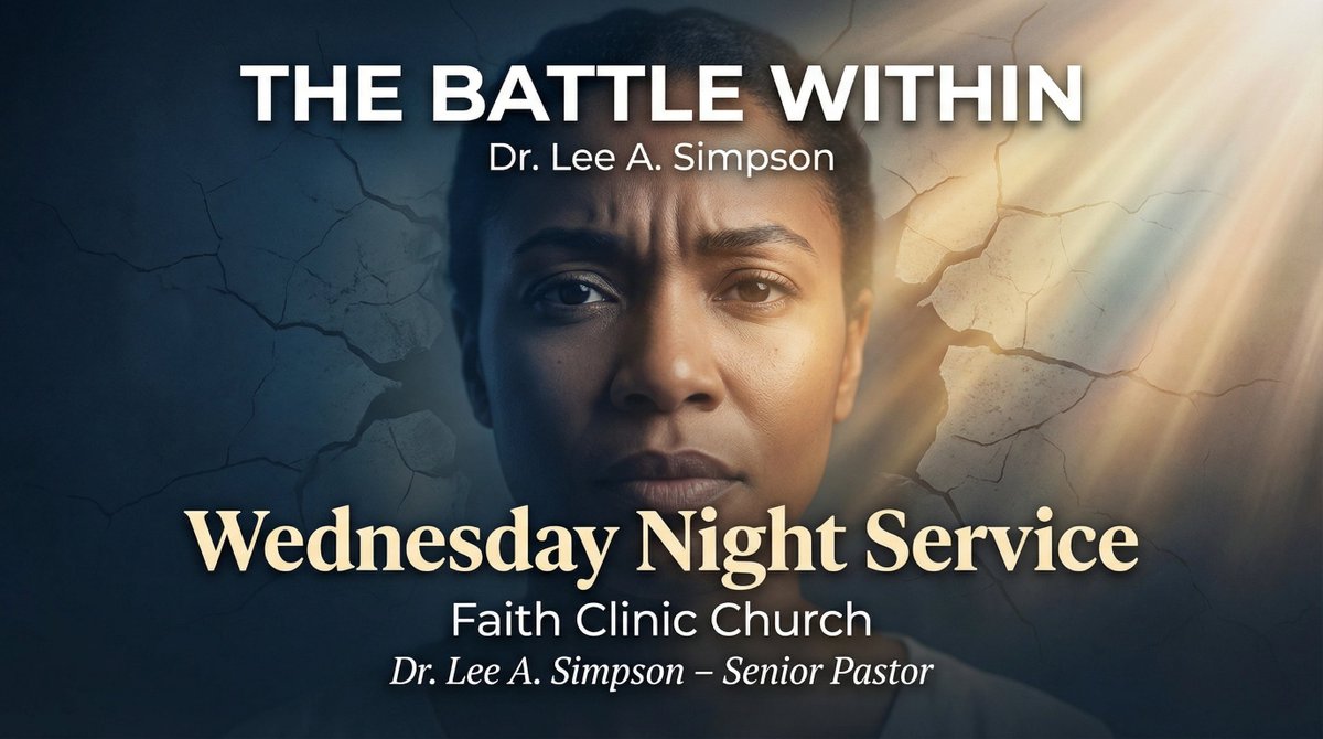 drLSimpson's tweet photo. THE BATTLE WITHIN | Wednesday Night Service
Many are fighting battles no one sees—racing thoughts, hidden wounds, ongoing struggles. You can love God and still feel weary, conflicted, or stuck. These inner battles quietly steal peace and clarity.

🕖 Wednesday Night • Online • 7 PM
This service speaks to what’s happening beneath the surface—moving from inner chaos to clarity, from frustration to renewed strength. Through the Word of God, discover practical steps toward healing, freedom, and victory from the inside out.

If you’re seeking peace, direction, and renewed purpose—this message is for you.