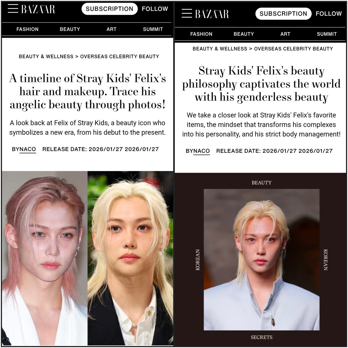 kim136322's tweet image. #FELIX was mentioned in two articles by Harper's BAZAAR Japan "Stray Kids' Felix's beauty philosophy captivates the world with his genderless beauty", "Trace his angelic beautya beauty icon who symbolizes a new era, from his debut to the present"

#필릭스 #フィリックス #李龙馥