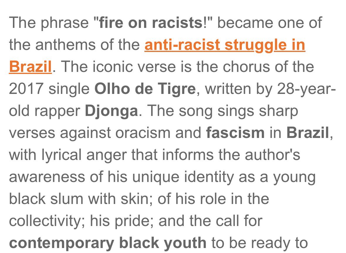 uhvaimorre's tweet photo. What the fuck the first non chud Brazilian mma fighter???

“Hey guys I just wanna say 3 things: Black Lives Matter, out with Bolsonaro and burn the racists”

He said “fogo nos racistas” a left wing Brazilian slogan made popular by Brazilian rappers and black activists https://t.co/yZvou2sfhH