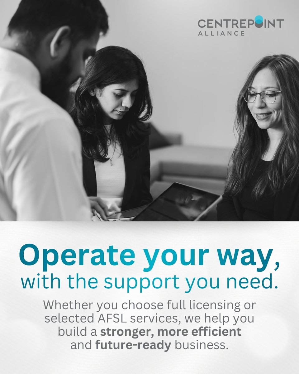At Centrepoint Alliance, we offer a flexible model that lets you choose how you operate and the level of support you receive. Learn more here 🔗 bit.ly/4on8AY1 #centrepointalliance #licenseeservices #afsl #selflicensed #flexiblesupport