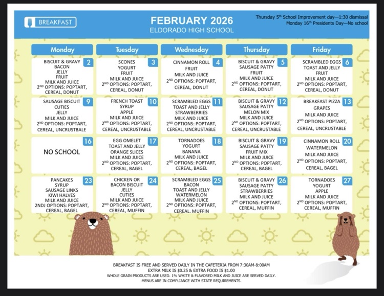 CodyCusic's tweet photo. February Menus! #SchoolLunchRocks #EaglePride https://t.co/a4837snXzR