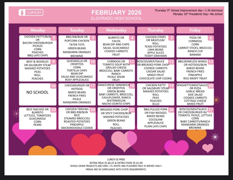 CodyCusic's tweet photo. February Menus! #SchoolLunchRocks #EaglePride https://t.co/a4837snXzR