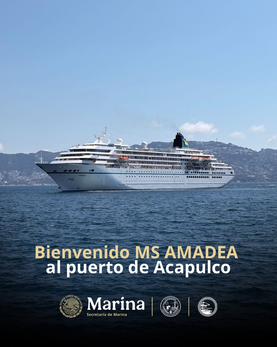 PuertoAca's tweet photo. ⚓🌊 El Puerto de Acapulco recibe al crucero MS AMADEA, reflejo de la coordinación entre autoridades de los tres niveles de gobierno para una operación segura y eficiente, fortaleciendo turismo y posicionando a Acapulco en Pacífico mexicano. #PuertoDeAcapulco #MSAmadea #Acapulco https://t.co/fuSAqYOCBK