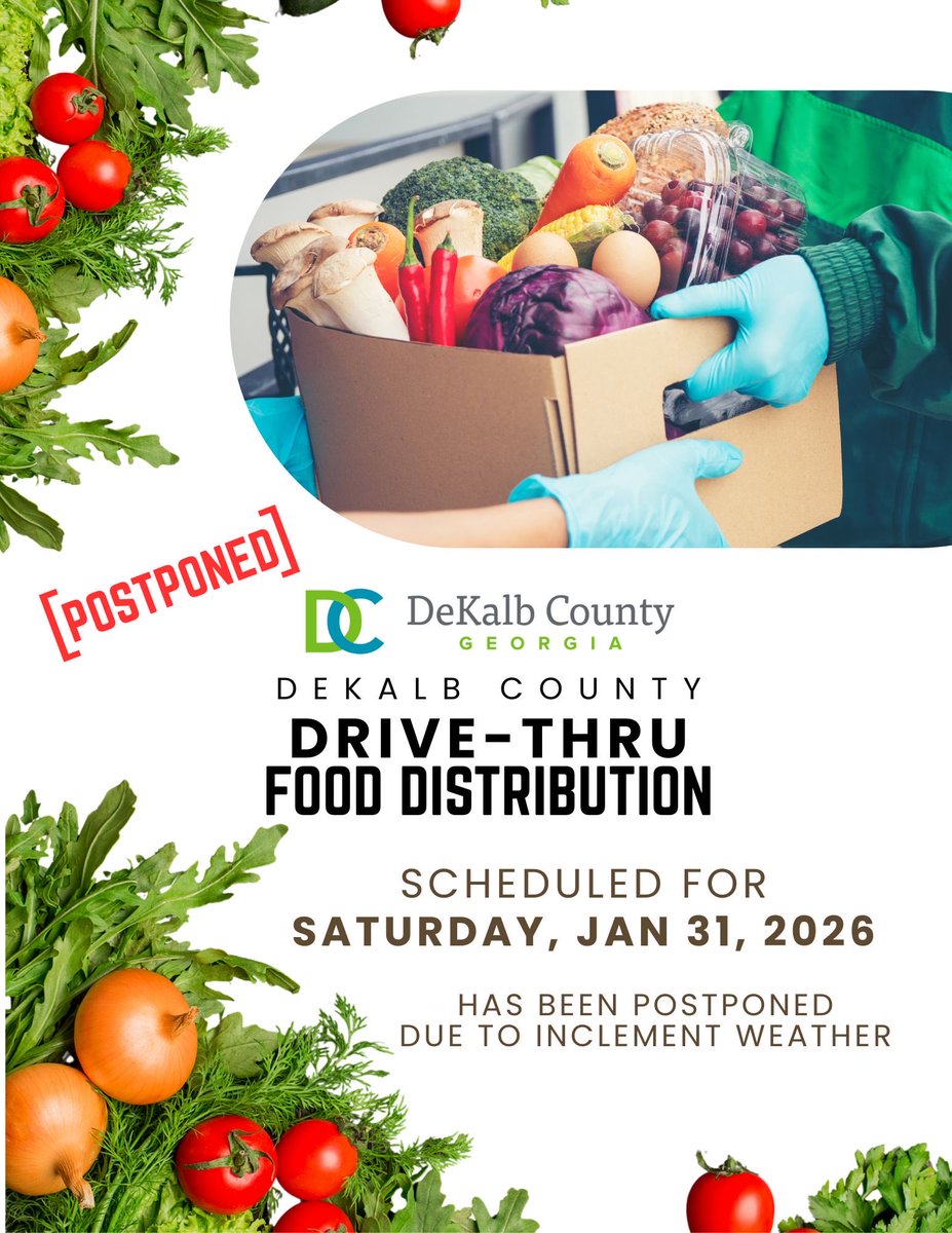 🚨 Food Drive Update 🚨

Due to pending inclement weather, all DeKalb County food drives scheduled for this weekend have been postponed.

Rescheduled dates for all locations will be shared as soon as they are confirmed. Thank you for your understanding, and please stay safe.