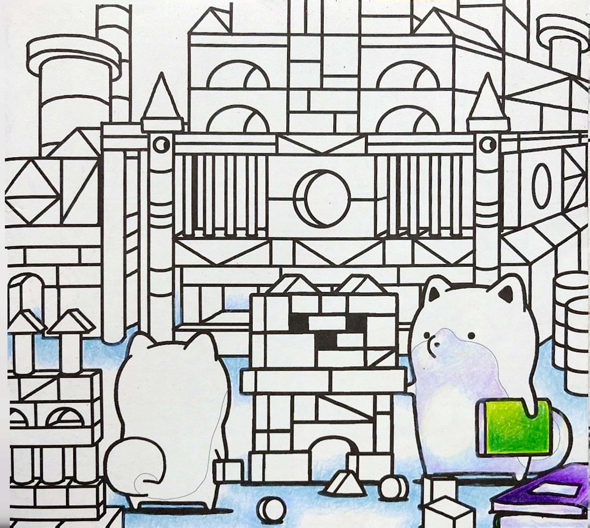 この線画を塗り始めました。どことどこが繋がってるかわからなくなるところがあるなぁと塗るのをためらってましたがコンプリートするなら避けては通れないということで塗り始めました。