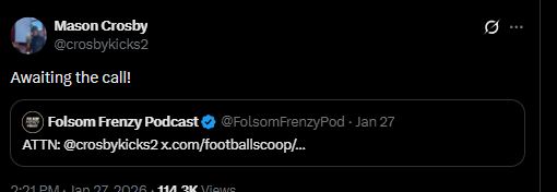 OMG Mason Crosby as our special teams coordinator would FEED FAMILIES 🔥
Give him the call, Prime 📞
Bring the Buff home 🦬