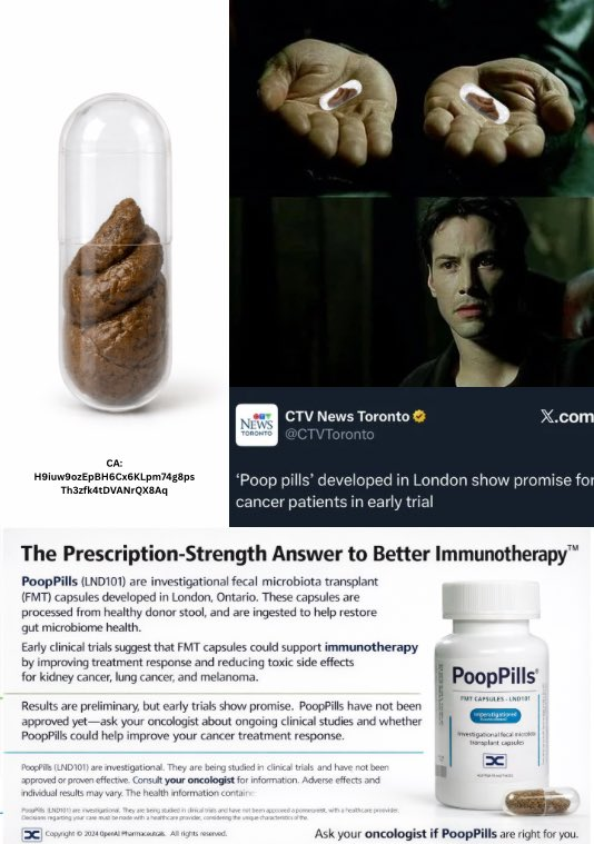 fearbringschaos's tweet photo. Newly developed ‘poop pills’ show promising results in clinical trials for multiple types of cancer and help patients respond better to immunotherapy

Could poop could be what helps us find the cure to cancer and other diseases?

$poop
CA: H9iuw9ozEpBH6Cx6KLpm74g8psTh3zfk4tDVANrQX8Aq

Will link proof below 👇