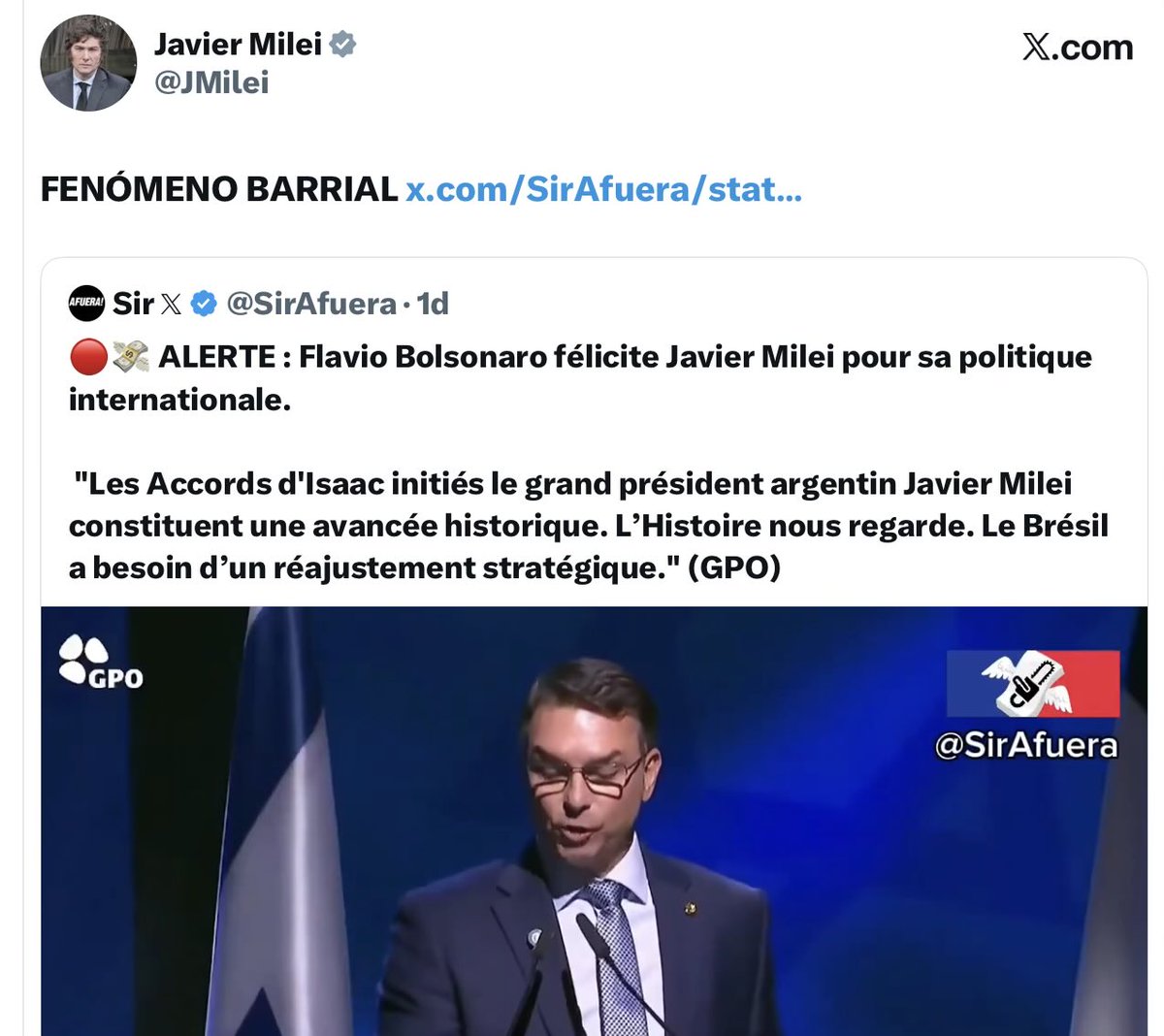 ale_sblack's tweet image. “Vamos unir a direita. A hora é essa” 

Ai vc vai no perfil de todos esses picaretas que falam em união e não vê NADA sobra candidatura do @FlavioBolsonaro e muito menos o seu discurso em Israel e sua estada por lá. 
 
Mas pode achar no perfil do presidente da Argentina, Javier…