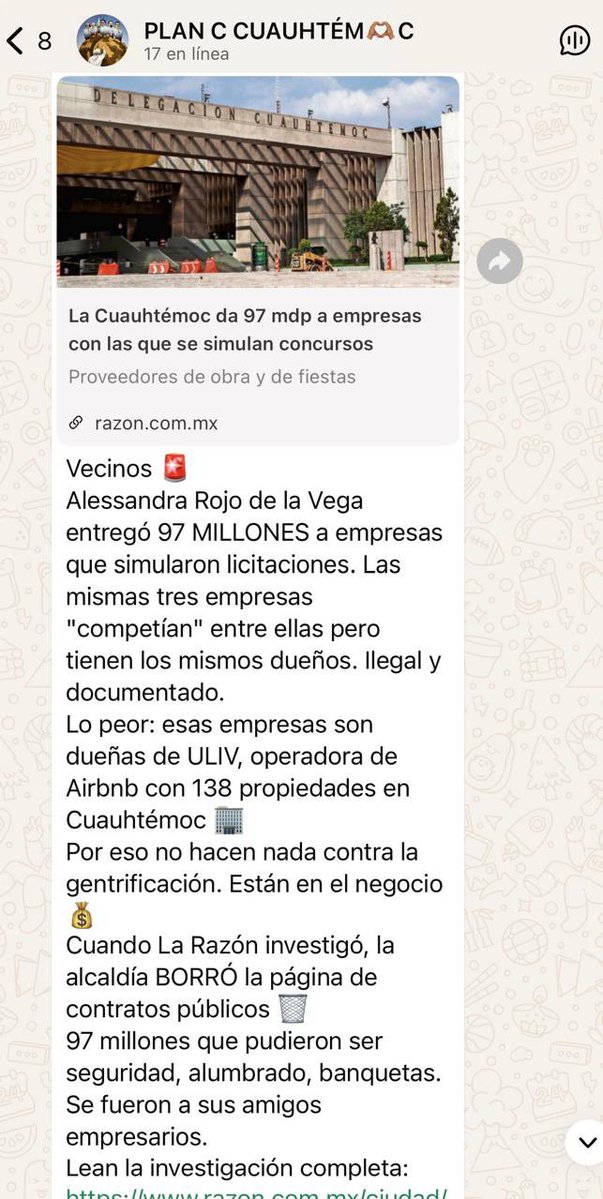 AlessandraRdlv's tweet image. Estimada Jefa de Gobierno @ClaraBrugadaM , he intentado contactarla sin éxito.

¿Está enterada de que su Secretario de Participación Ciudadana, Tomás Pliego, administra un chat desde el cual se pide (masivamente) difundir mentiras y se crean imágenes para denostarme e insultarme?