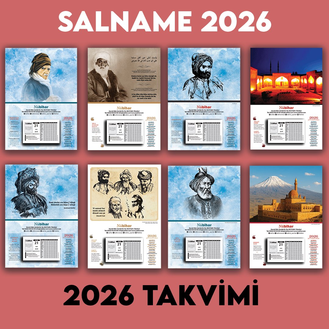 Salnameya Nûbiharê li ber qedandinê ye.
Îşev Pêşgotina salnameyê bi we re parve dikim:
⬇️
Dost û hevalên hêja!
Sala 2026an jî hat. Îcar em bi salnama 2026an dibin mêvanê we.
Roj û şevan dane pey hev, diherikin û diçin.
Weke hûn jî dizanin, ev çend sal in em salnameya Kurdî amade