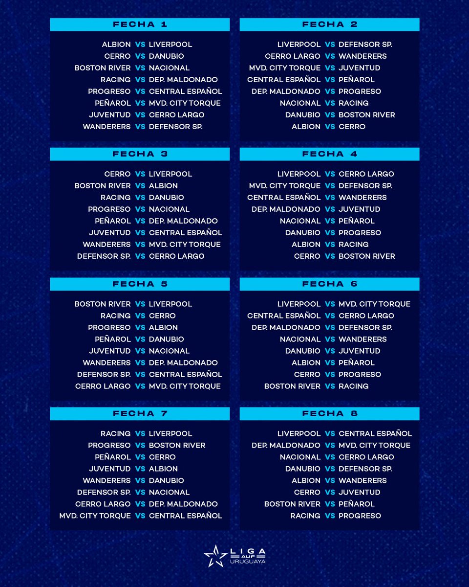 LigaAUF's tweet photo. ☑️ 𝐅𝐢𝐱𝐭𝐮𝐫𝐞

🏆 Torneo Apertura 2026 - Sr. Rafael Peña

#FábricaDeTalentos🌎 https://t.co/ILYoFIZHDf
