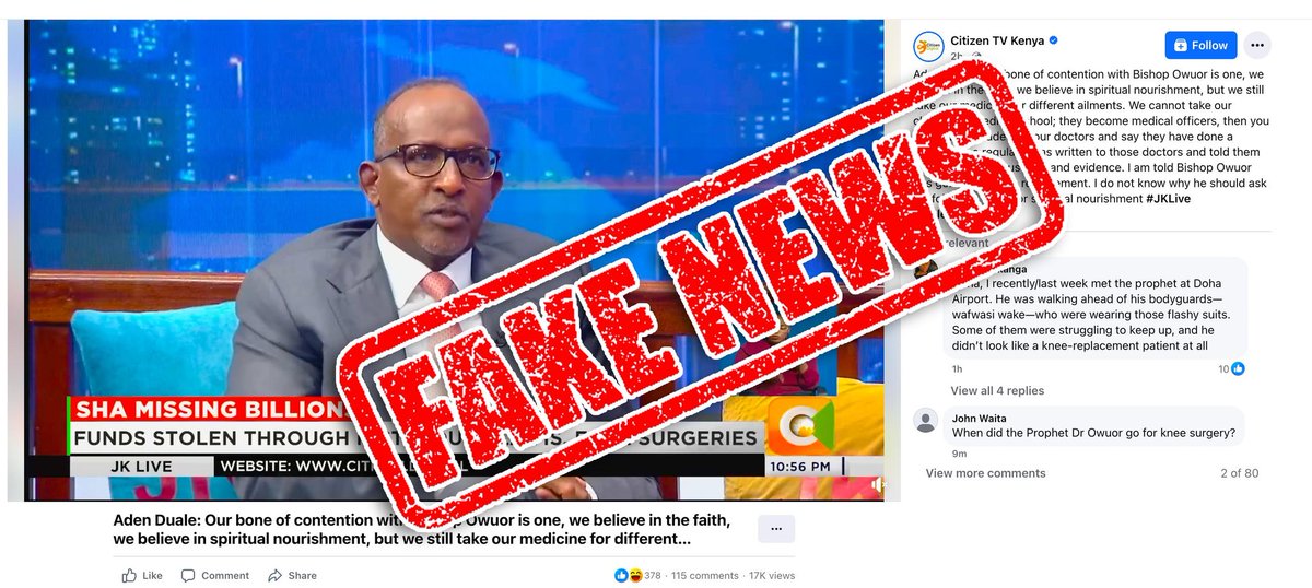 Randy__Langi's tweet image. So now we’re manufacturing medical trips on live TV? 
Leadership MUST reflect integrity.
@HonAdenDuale this was beneath the standards of public office. you owe the public the Truth!
#CitizenTvFakeNews