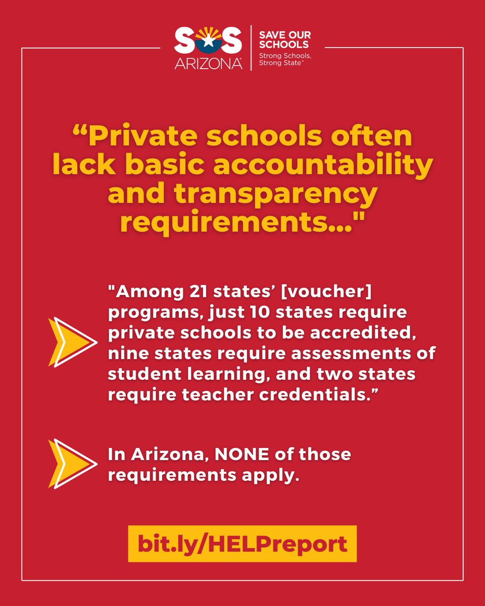 arizona_sos's tweet image. 🚨NEW: Shocking Senate Report on Vouchers 🚨

SOSAZ has been sounding the alarm on vouchers for years, &amp;amp; this report confirms our opposition outlining the "coordinated effort to undermine, dismantle and sabotage our nation’s public schools and to privatize our education system."