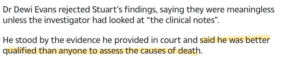 Jabbey20's tweet photo. Dewi Evans’ arrogance knows no bounds. He is a retired mid level paediatrician, but believes he is more qualified than perinatal forensic pathologists, neonatologists &amp; investigators. Surely no one with a cursory understanding of the scientific method can take this guy seriously https://t.co/TqWeh4Z6Xn