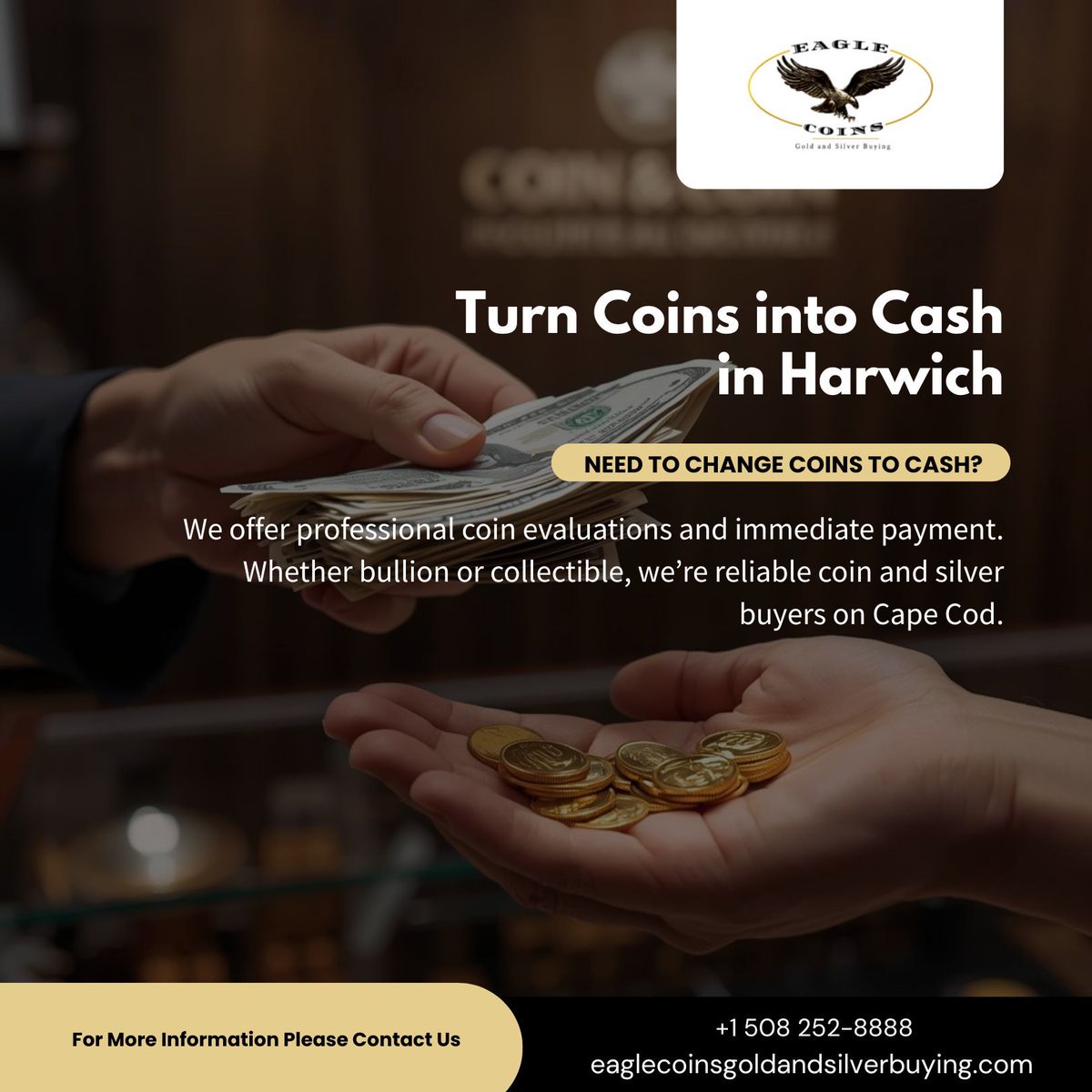 eaglecoinsma's tweet image. Turn Coins Into Cash

Need to change coins to cash? Visit trusted coin and silver buyers serving Harwich &amp;amp; Cape Cod.
📞 +1 5082528888
🌐 eaglecoinsgoldandsilverbuying.com

#CoinsToCash #CoinExchange