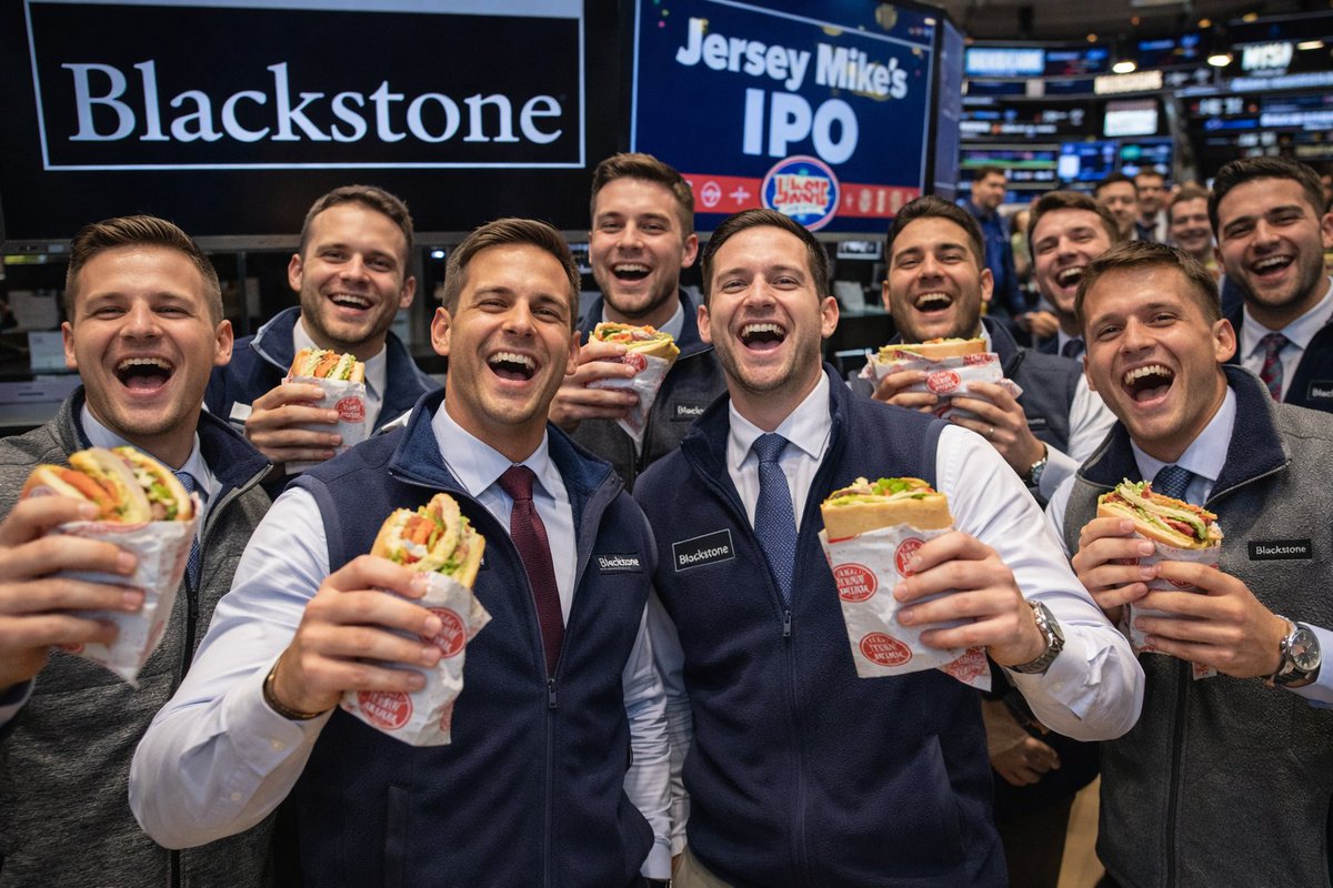 shortsqueeznews's tweet photo. BREAKING: Blackstone, which bought Jersey Mike's for $8 billion in January 2025, is reportedly preparing an IPO, and is working with Morgan Stanley, JPMorgan, and Jefferies on a potential Q3 listing.

The target valuation is at least $12 billion and, if it prices there, Blackstone would be marking up its investment by roughly 50% in a little over a year.