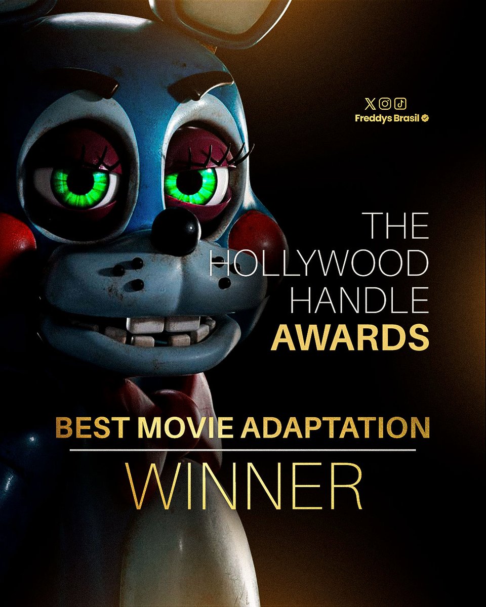 Freddys_Brasil's tweet image. 🏆 | FIVE NIGHTS AT FREDDY’S 2 venceu DOIS prêmios no The Hollywood Handle Awards:

- Best Movie Adaptation
- Best Horror Movie

Os vencedores são escolhidos pelo PÚBLICO, direto no site oficial deles! 

@/HollywoodHandle
#FNAF #FNAF2 #FNAF2Movie #FiveNightsAtFreddys