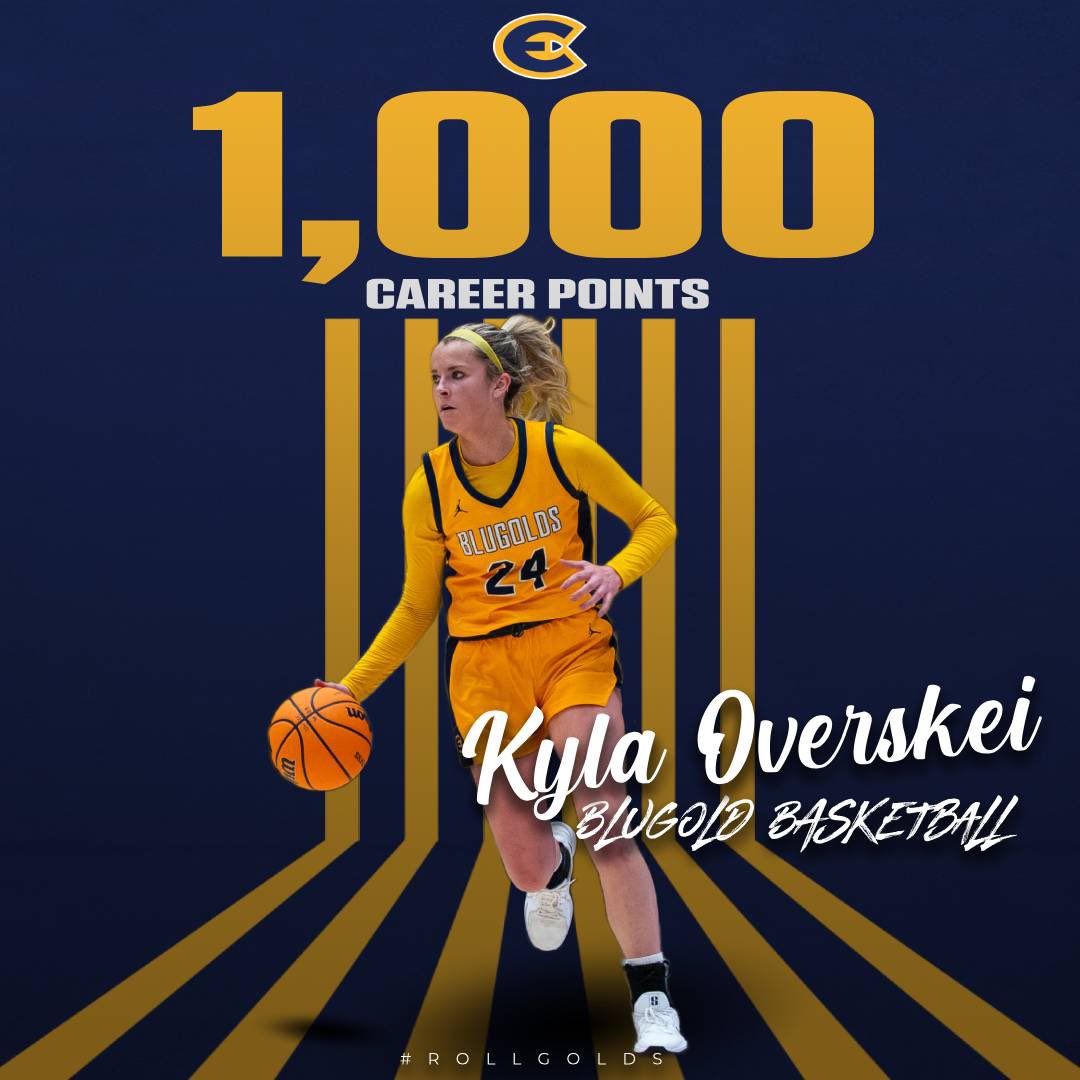 UWECblugolds's tweet photo. Newest 1️⃣0️⃣0️⃣0️⃣ point club member! 🎉

With her 9th point against UW-Stout tonight, @KOverskei becomes the 21st Blugold in program history to hit the career milestone! 💙💛

@UWECWBB | #RollGolds https://t.co/1YZrSbbSwP