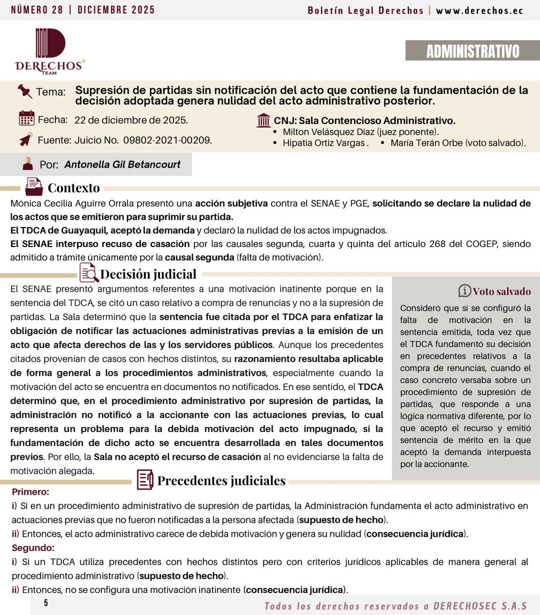 antonellasgb's tweet photo. #DerechoAdministrativo
⚖️ ¿Cómo afecta al acto administrativo de #supresióndepartidas la falta de notificación de actuaciones previas cuando en ellas se encuentra la fundamentación de la decisión?

⬇️ Aquí les cuento lo que la 🟠#SalaAdministrativaCNJ indicó recientemente. https://t.co/efvl0QG6CF