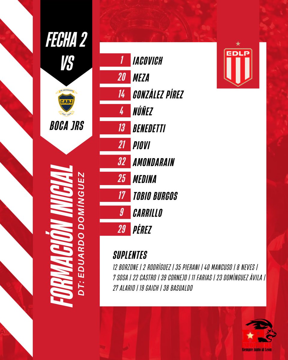 #EDLP ✅ VAMOS NOSOTROS 👊🏻

Así forma Estudiantes frente a Boca desde las 22:15 en nuestra casa 🏟️

#SiempreJuntoAlLeón 🇦🇹
