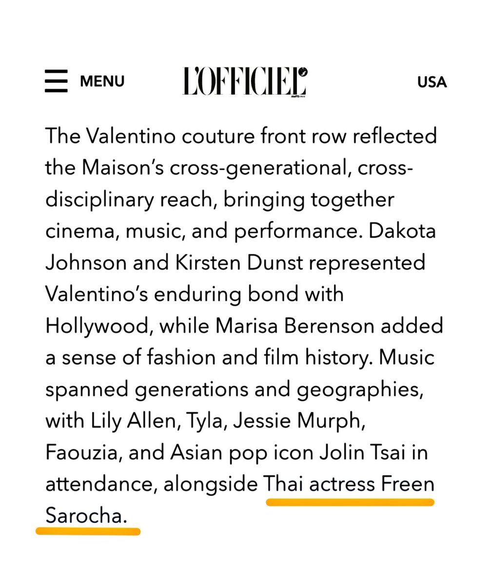 Celebrities at Valentino's Haute Couture show - Lofficiel USA

🔗lofficielusa.com/fashion-week/v…

<a href="/srchafreen/">P'freen (real)</a>
<a href="/ValentinoTH/">MaisonValentino_TH</a>
<a href="/MaisonValentino/">Valentino</a>

SAROCHA AT VALENTINO COUTURE
#MaisonValentinoHC26XFreen
#srchafreen