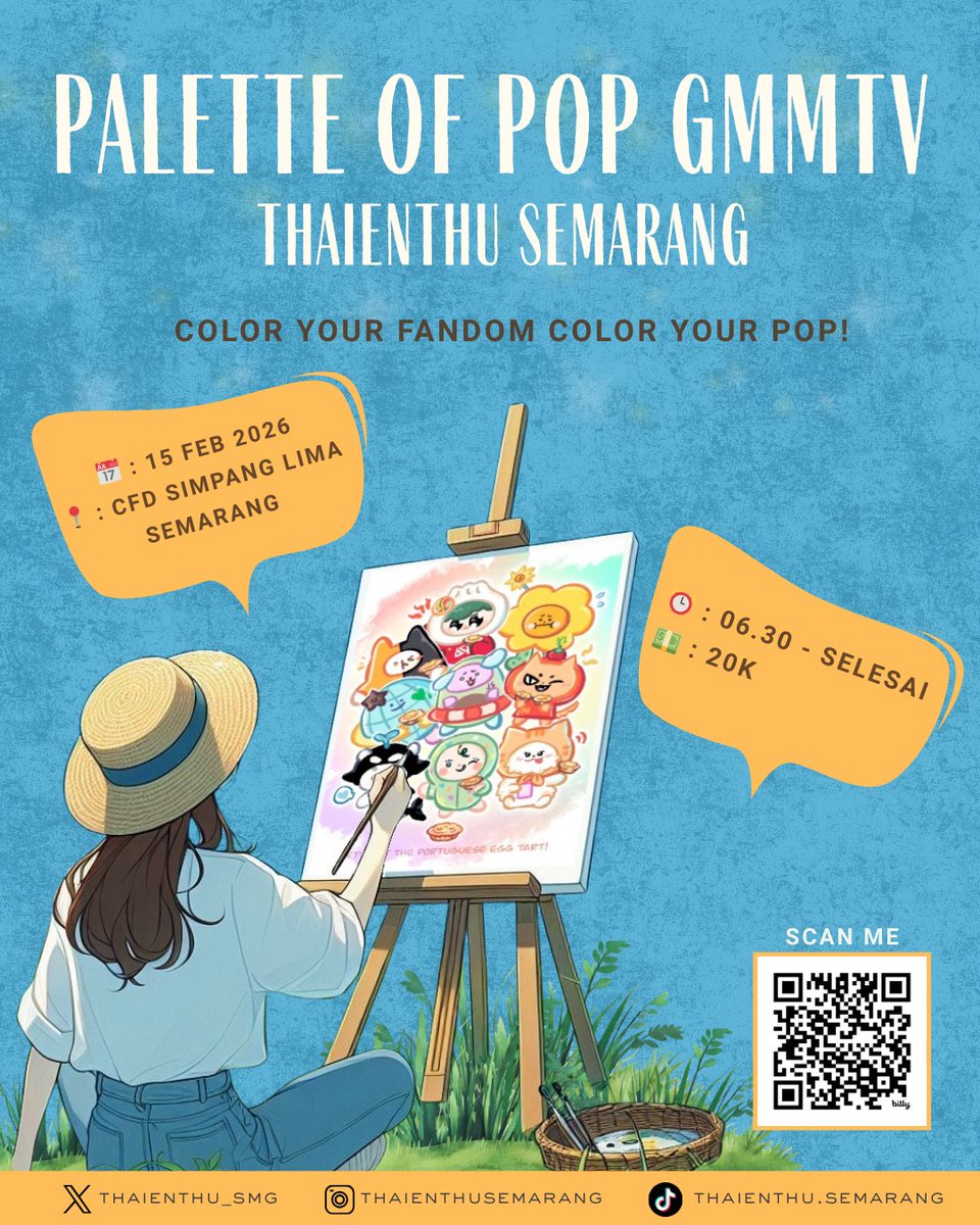 thaienthu_smg's tweet photo. 🎨 COLOR YOUR FANDOM COLOR YOUR POP 🎨

Yuk isi Minggu pagimu dengan kegiatan seru bateng ThaiEnthu Semarang!
Kita bakal ngadain acara mewarnai maskot lucu di CFD Simpang Lima Semarang 🌈🖍️

📅: Minggu, 15 Februari 2026
🕘: 06.30 - selesai
📍: CFD Simpang Lima Semarang
💵 : 20K https://t.co/NMGOM47wK0