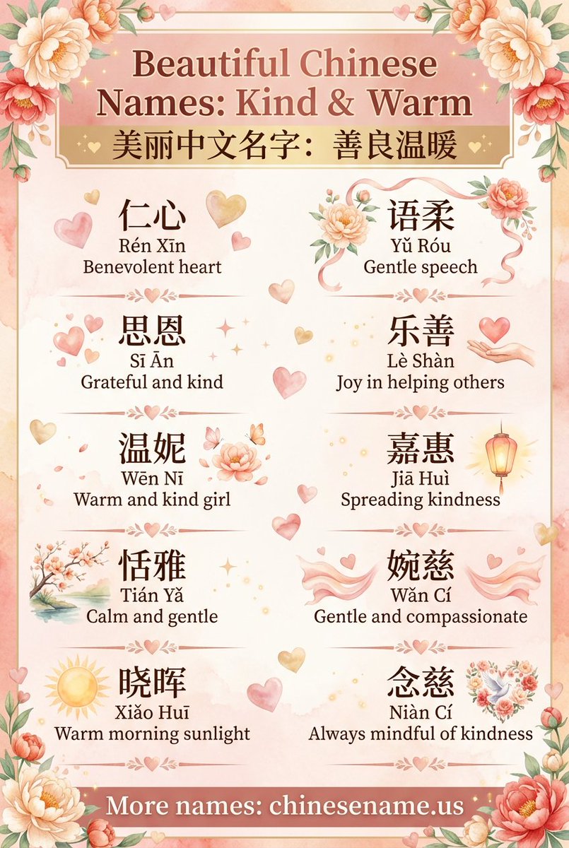 yangjerry666's tweet image. Discover the beauty of Chinese names! 💕

Looking for a name that embodies kindness and warmth? From "gentle souls" to "hearts of gold," find the perfect meaningful name here:

👉 chinesename.us

#ChineseNames #BabyNames #NameIdeas